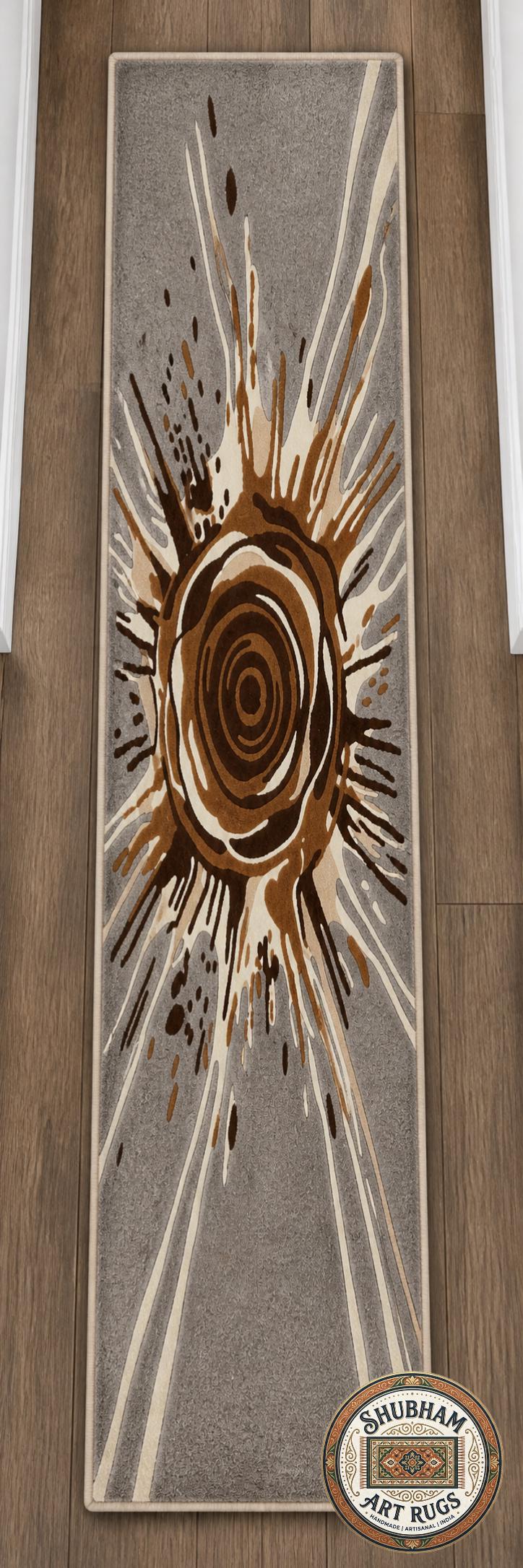 Hand Tufted Wool Rug: Modern Abstract Sunburst Design Carpet – Living Room, Bedroom
