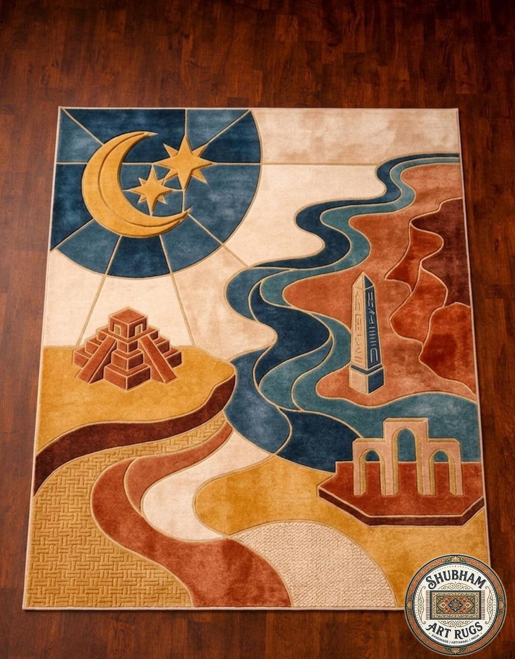 Hand Tufted Wool Area Rug, Celestial Moon Star Abstract Boho Carpet