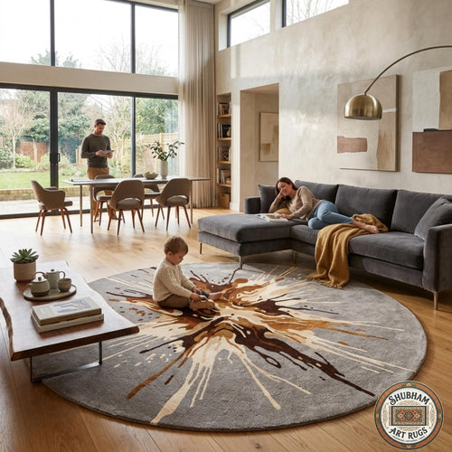 Hand Tufted Wool Abstract Splash Rug – Modern Living Room Carpet
