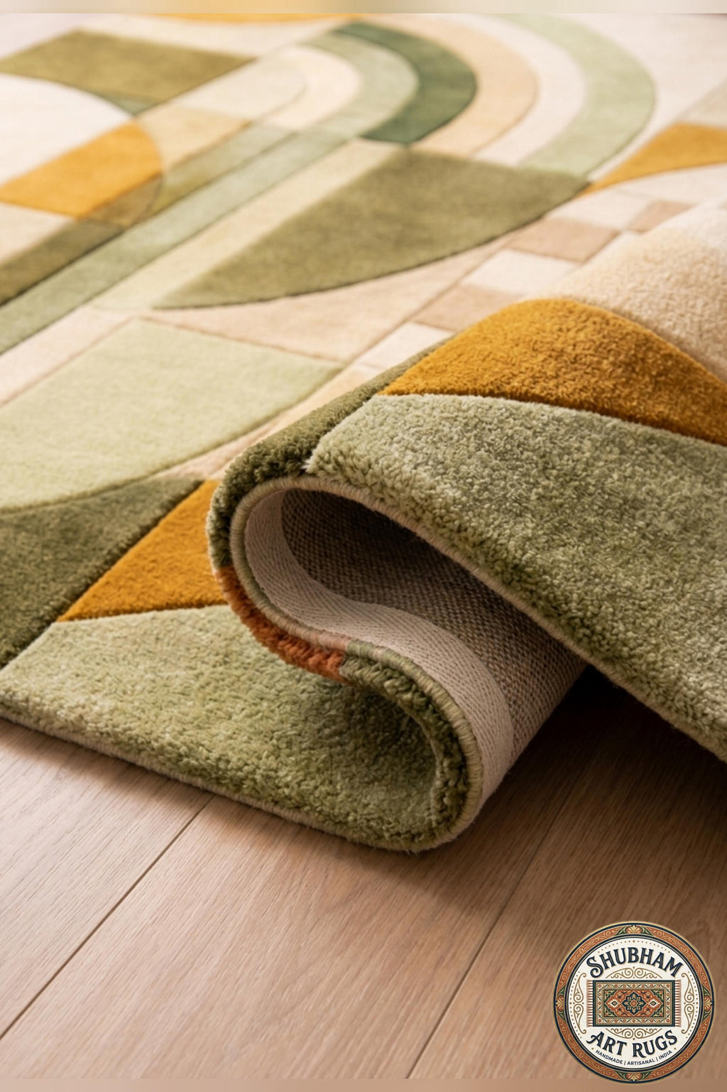 Hand Tufted Geometric Wool Rug, Abstract Boho Organic Carpet