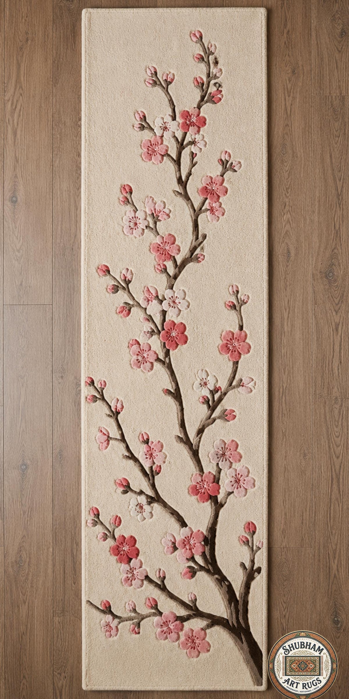 Hand Tufted Wool Cherry Blossom Rug, Floral Sakura Carpet, Shubham Art Rugs