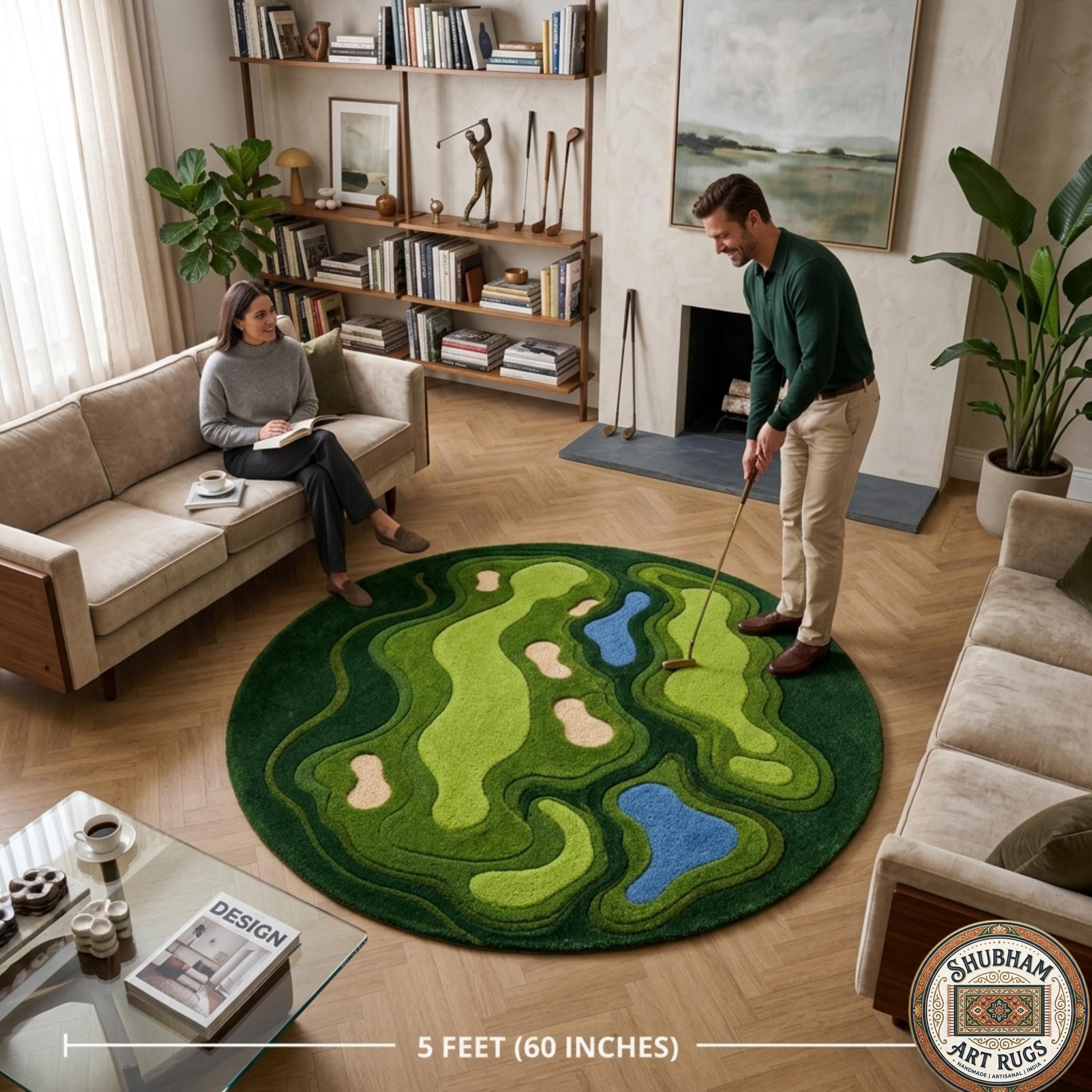 Hand Tufted Wool Golf Course Rug – Green Area Carpet Home Decor