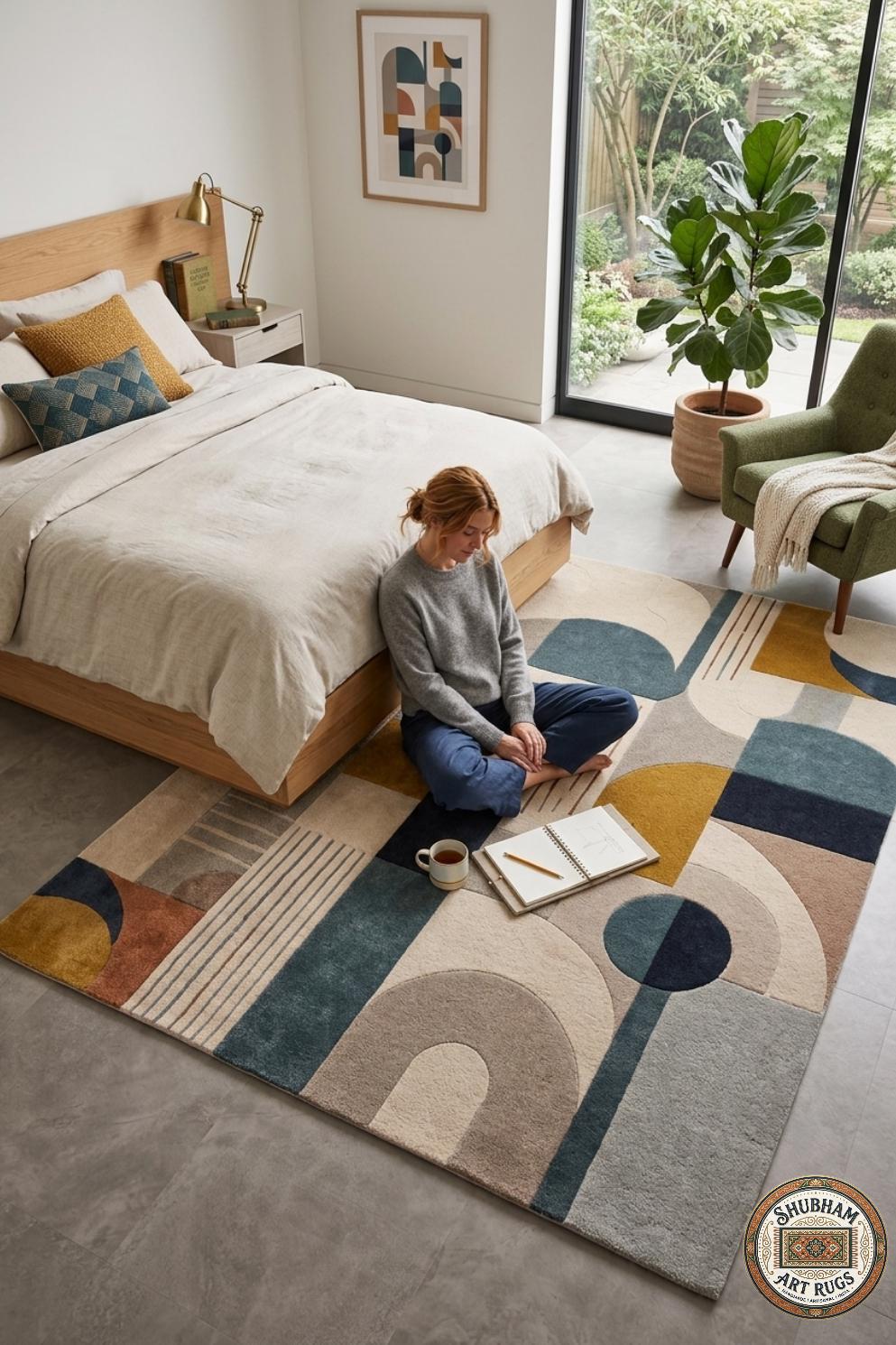 Hand Tufted Wool Rug: Modern Abstract Geometric Carpet for Living Room