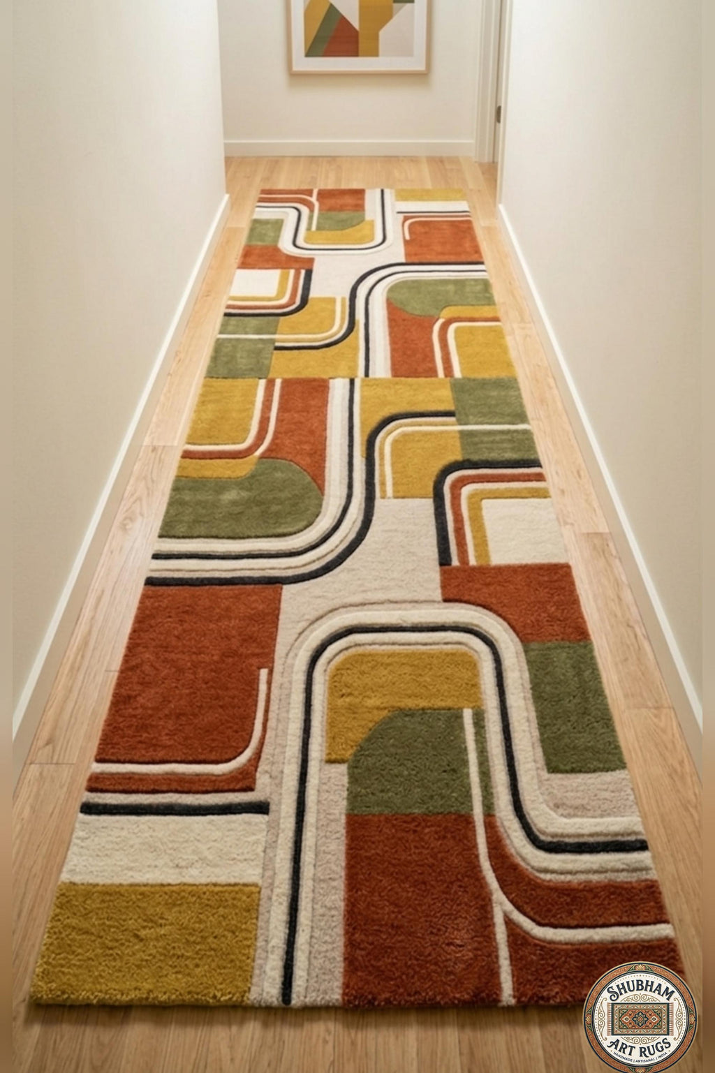 Hand Tufted Wool Rug, Modern Geometric Abstract Carpet, Retro Area Rug, Living Room Bedroom