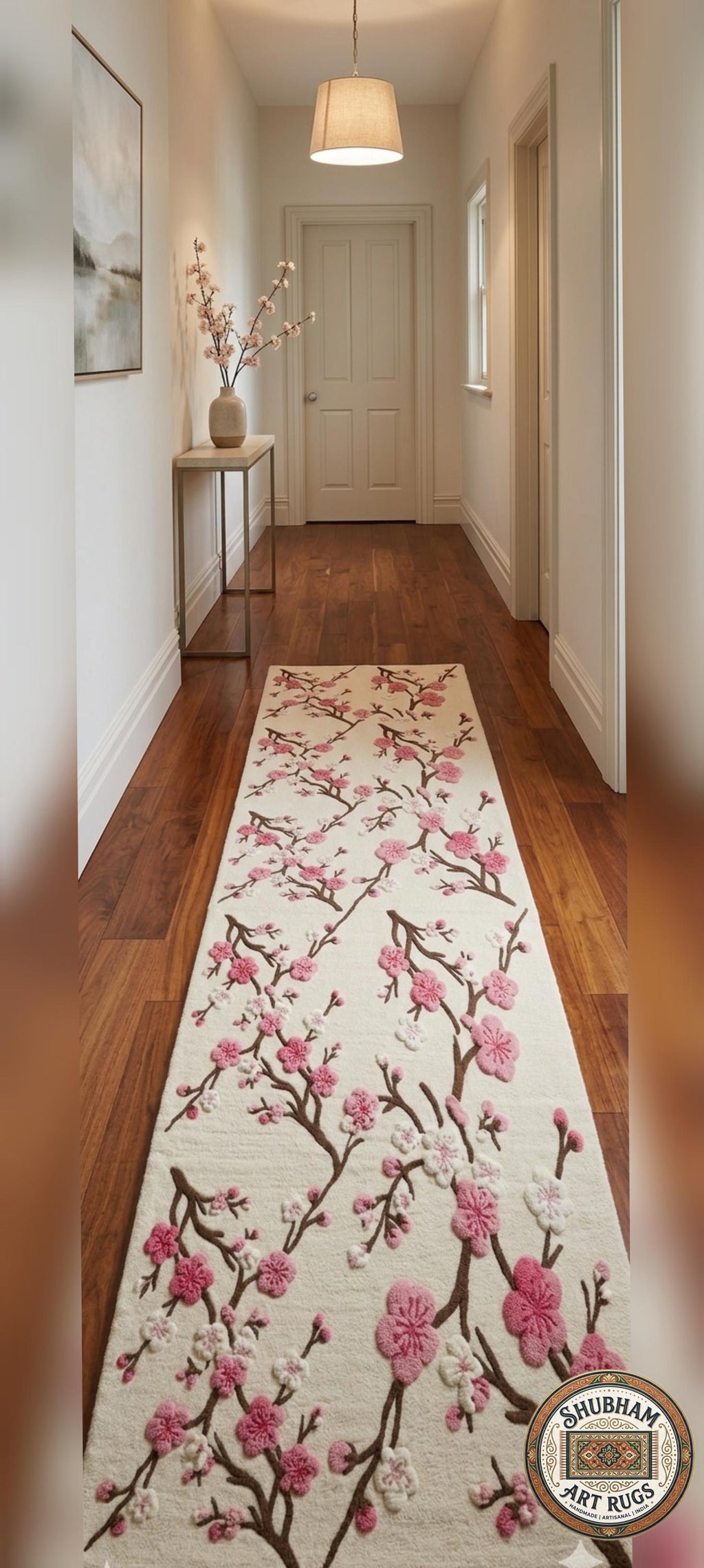 Hand Tufted Wool Cherry Blossom Rug, New Zealand Wool Botanical Carpet