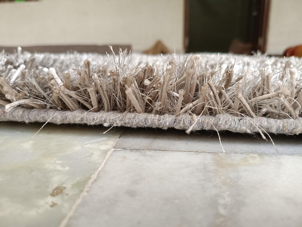 Shaggy Wool Silk Blend Rug 5x8 Ft: Modern Vintage Style Carpet for Living Room