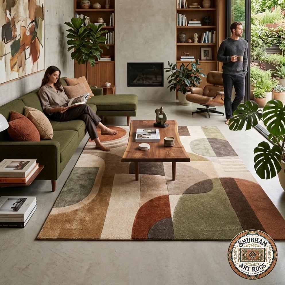 Hand Tufted Wool Rug: Modern Abstract Geometric Mid Century Carpet (Custom Size)