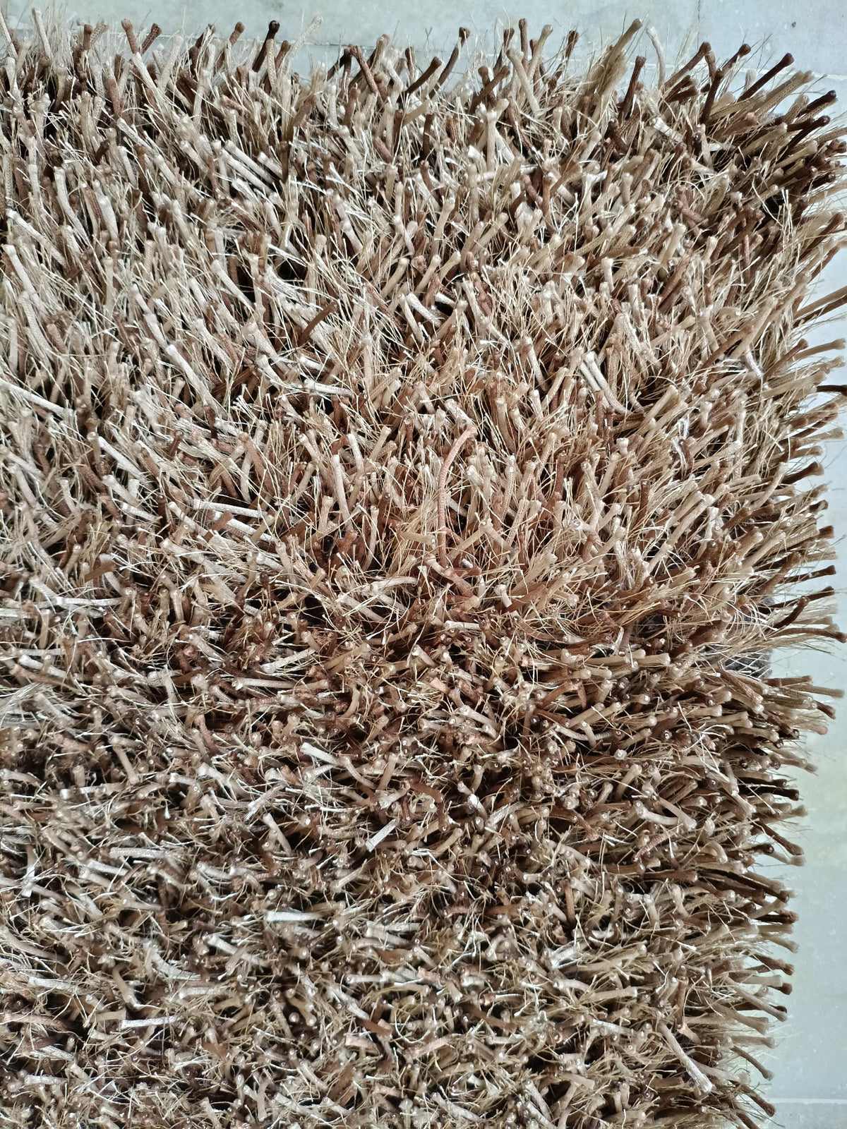 Shaggy Wool Silk Blend Rug 6x9 Ft Brown Beige Plush Modern Carpet