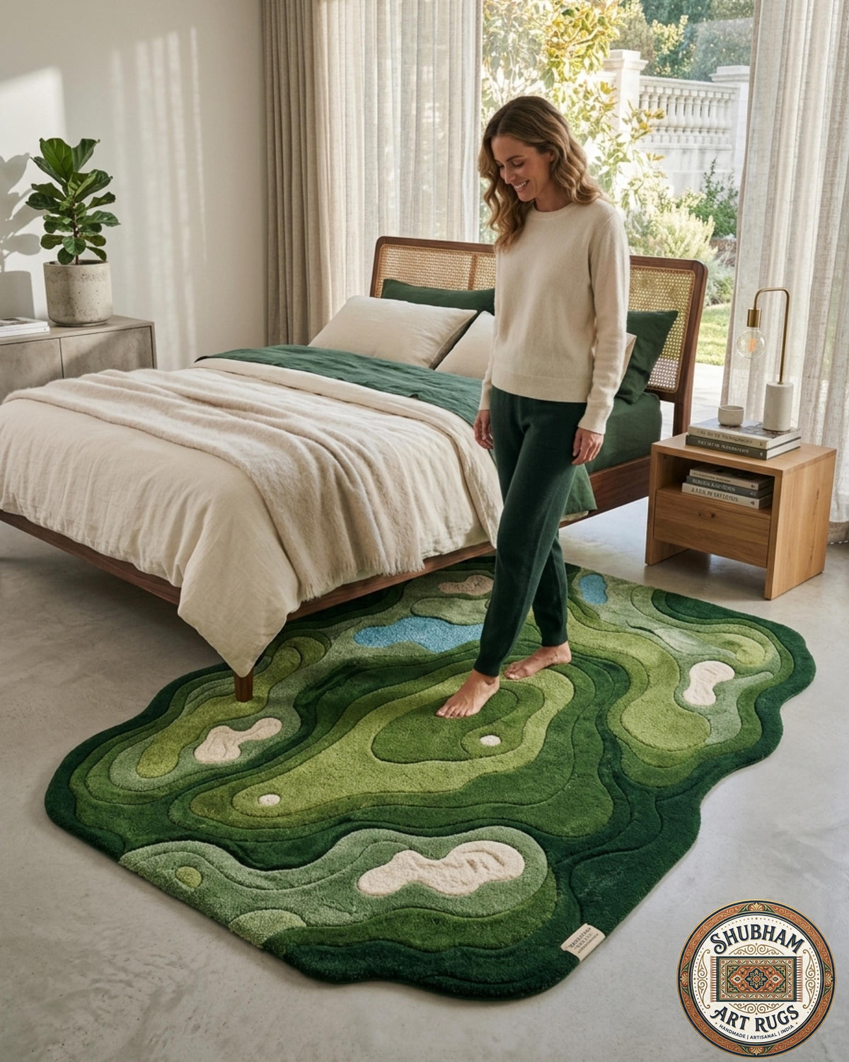 Hand Tufted Wool Rug, Organic Abstract Green Modern Area Carpet, Luxury Designer Home Decor