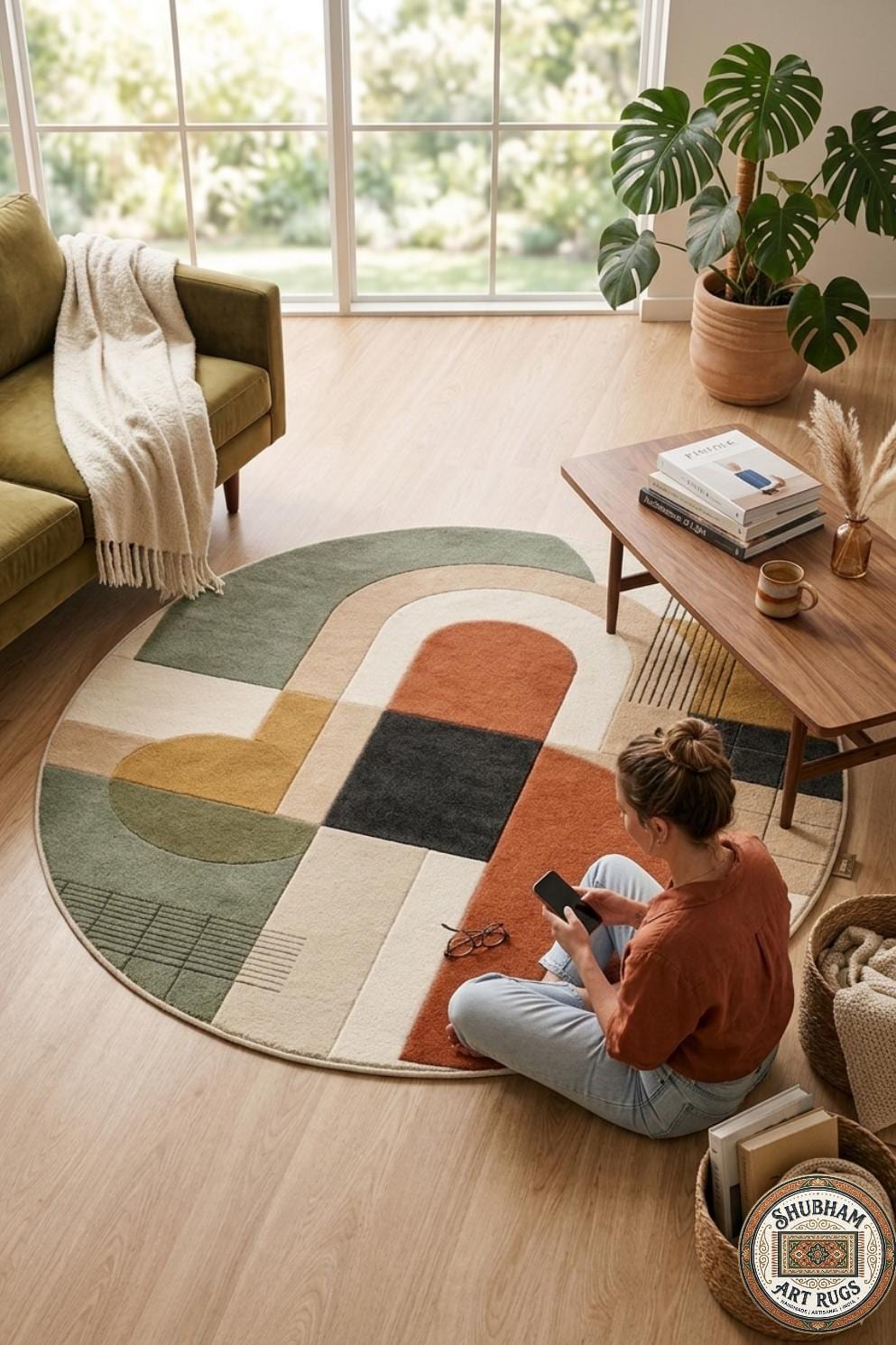 Hand Tufted Wool Rug, Abstract Geometric Scandinavian Carpet, Living Room Area Rug