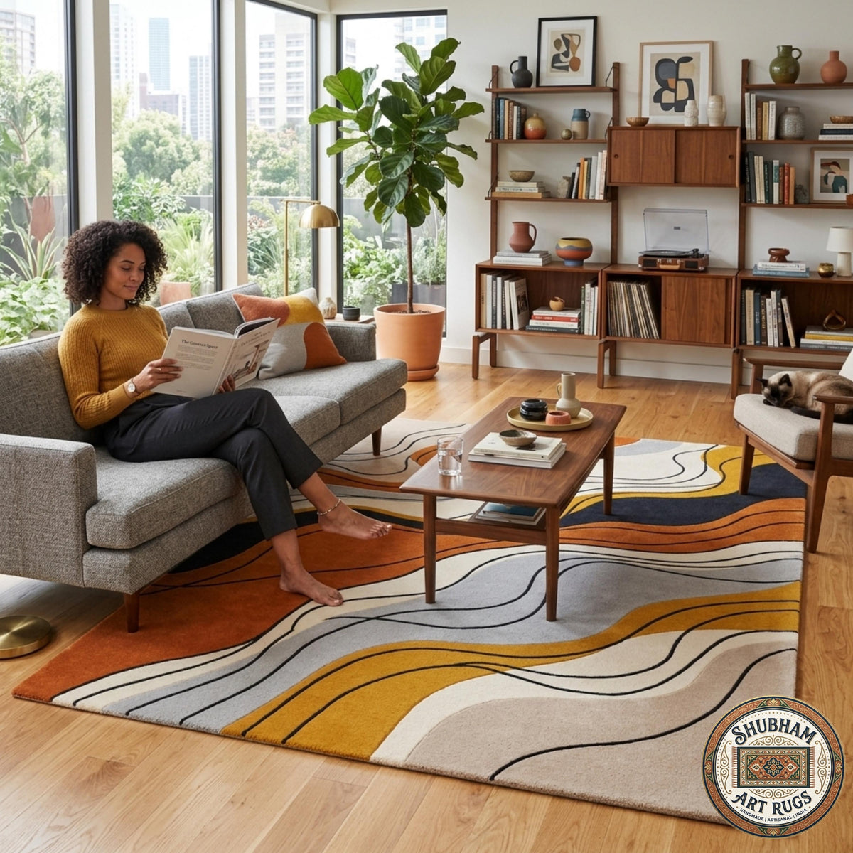 Hand Tufted Wool Rug, Abstract Organic Wave Carpet, Luxury Living Room Area Rug