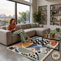 Abstract Hand Tufted Wool Rug, Geometric Indian Carpet, Luxury Living Room Area Rug