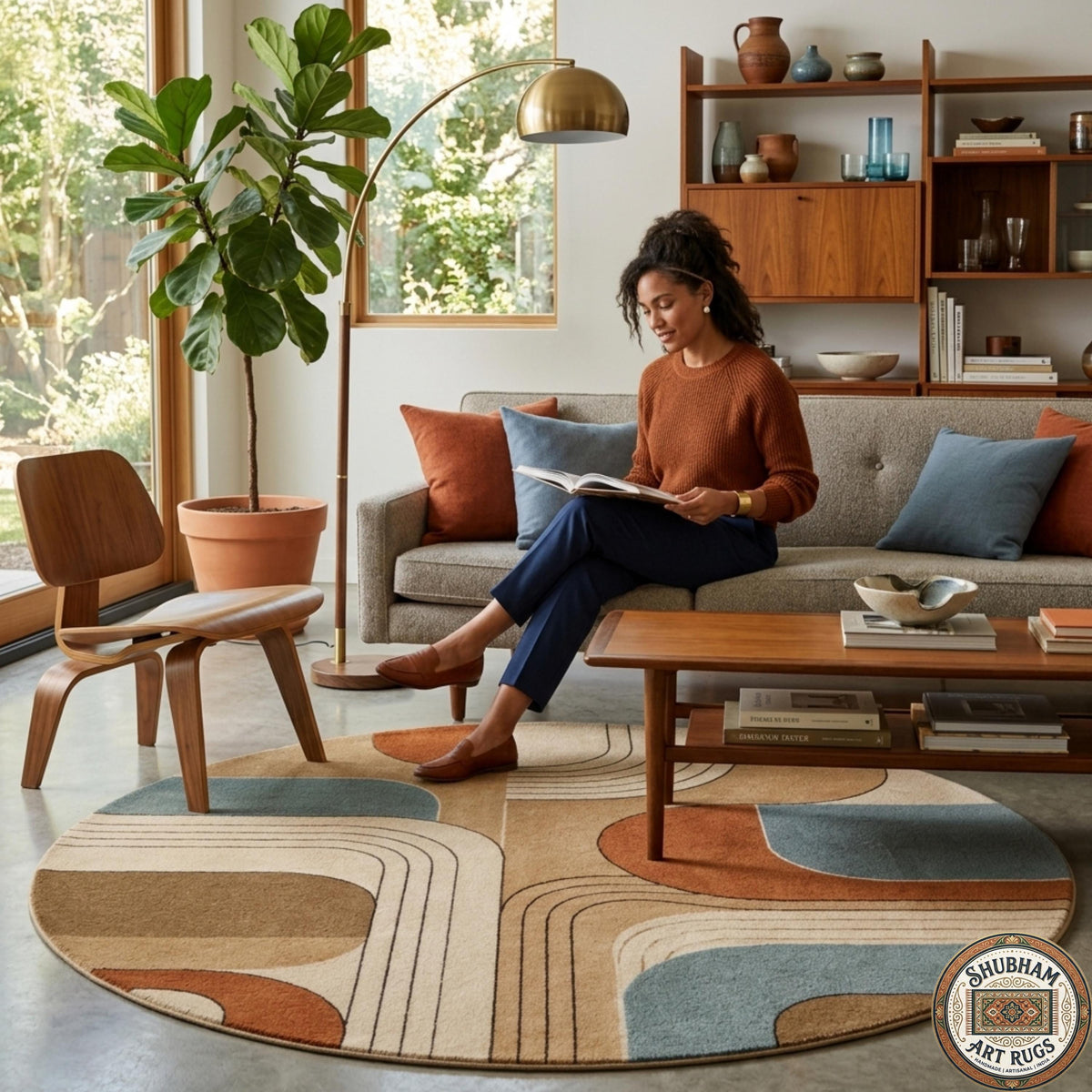 Hand Tufted Wool Rug, Mid Century Geometric Abstract Carpet, Eco Friendly Home Decor