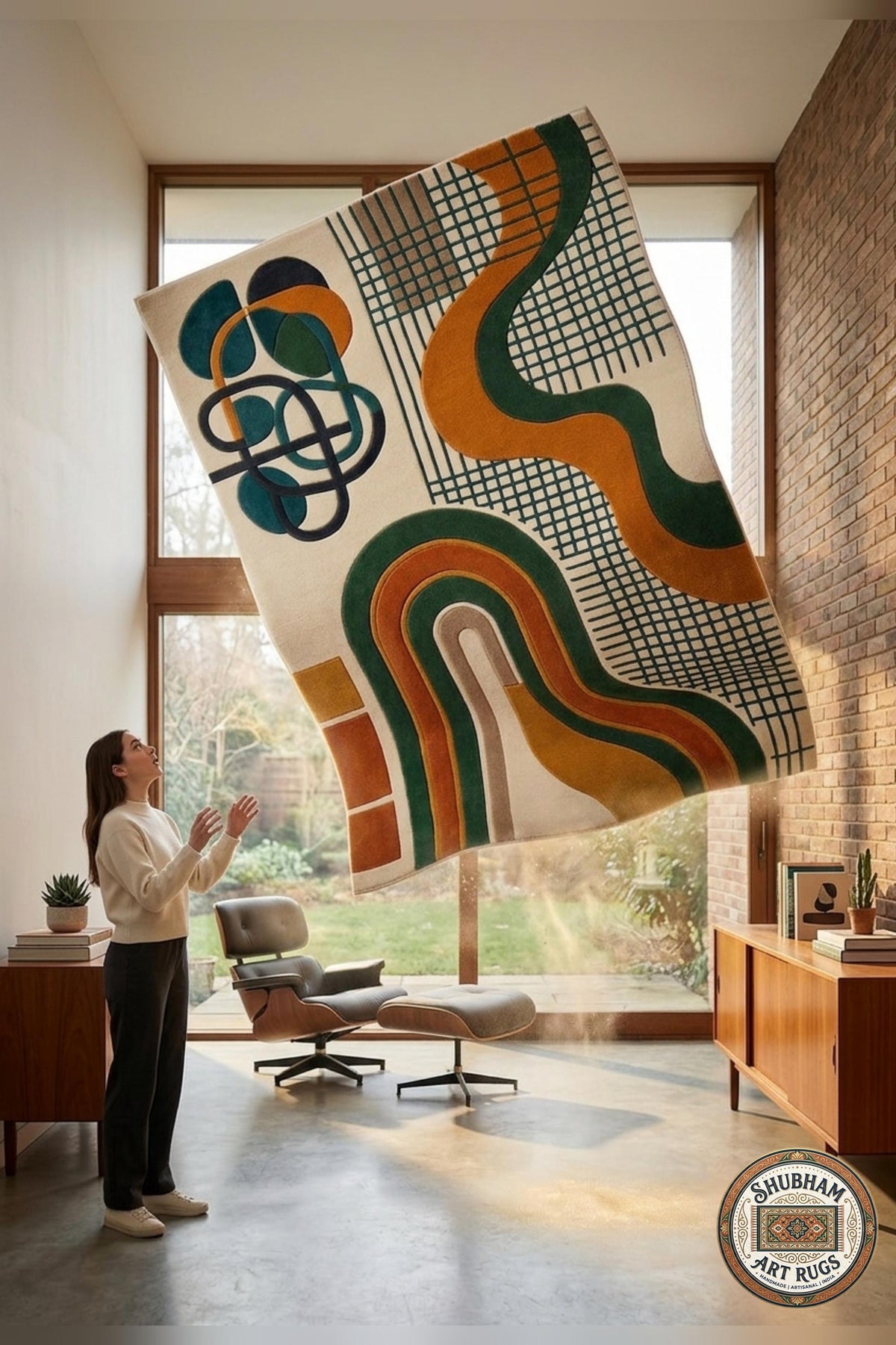 Hand Tufted Wool Rug, Modern Abstract Geometric Scandinavian Carpet, Eco Friendly Living Room Runner