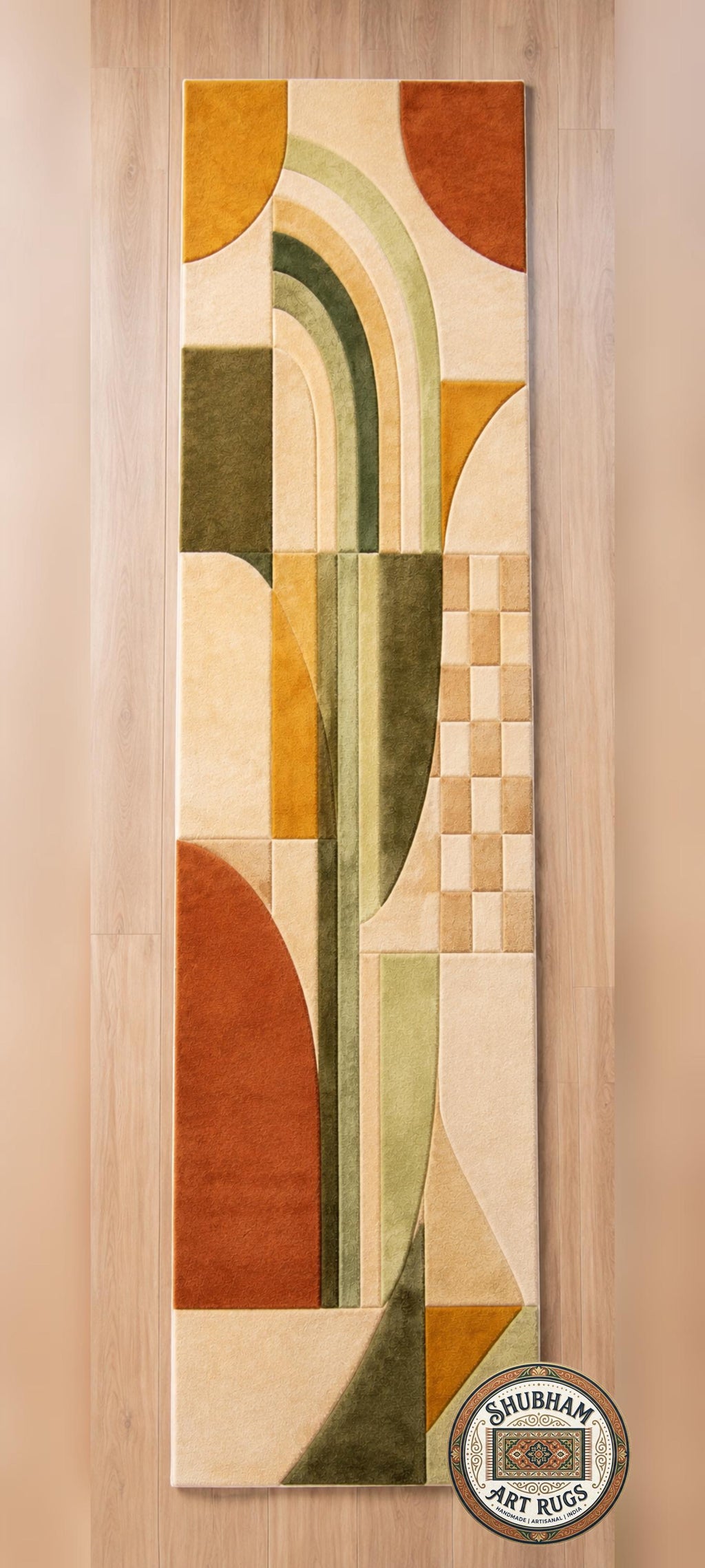 Hand Tufted Geometric Wool Rug, Abstract Boho Organic Carpet