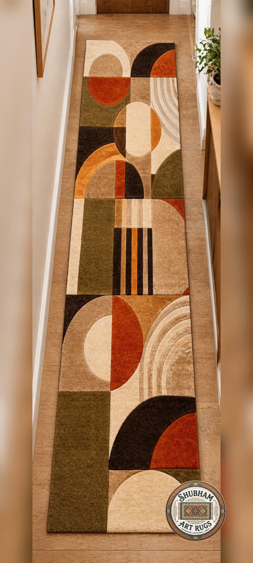 Hand Tufted Wool Rug, Geometric Abstract Mid Century Carpet, Organic Art Home Decor