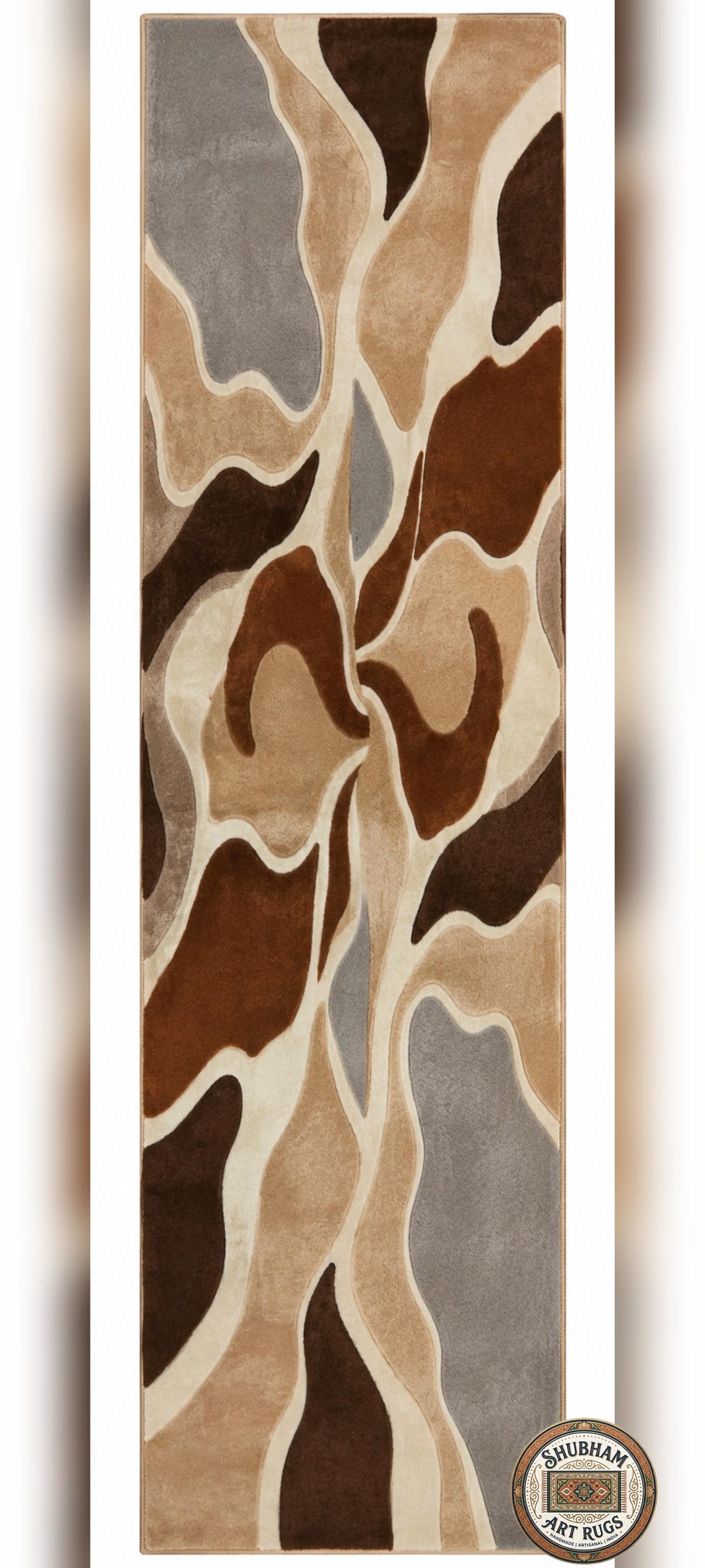 Hand Tufted Wool Rug, Abstract Organic Modern Area Carpet, Brown Beige Home Decor